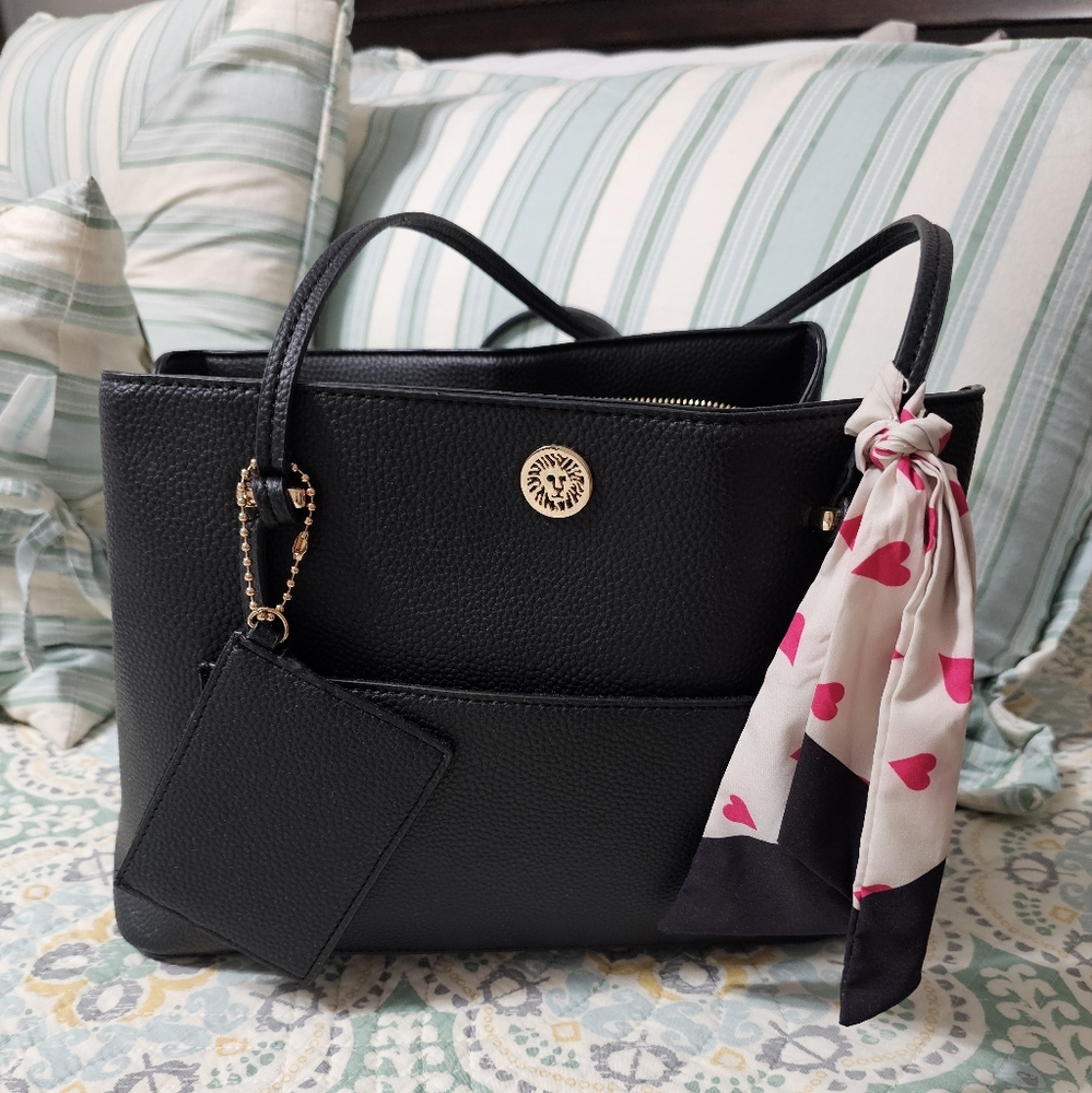 Anne Klein Black Shoulder Bag with Gold Hardware